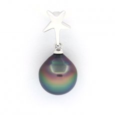 Rhodiated Sterling Silver Pendant and 1 Tahitian Pearl Semi-Baroque C 10.7 mm