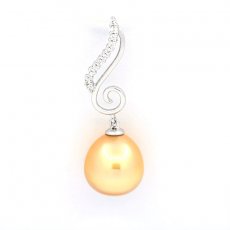 Rhodiated Sterling Silver Pendant and 1 Australian Pearl Semi-Baroque B 11.5 mm