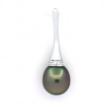 Rhodiated Sterling Silver Pendant and 1 Tahitian Pearl Semi-Baroque B 10 mm