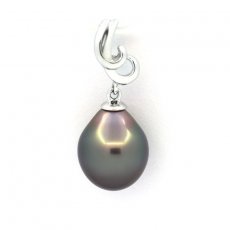 Rhodiated Sterling Silver Pendant and 1 Tahitian Pearl Semi-Baroque B 10 mm