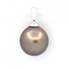 Rhodiated Sterling Silver Pendant and 1 Tahitian Pearl Semi-Baroque B 10.3 mm