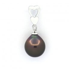 Rhodiated Sterling Silver Pendant and 1 Tahitian Pearl Semi-Baroque B 10.2 mm