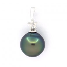 Rhodiated Sterling Silver Pendant and 1 Tahitian Pearl Semi-Baroque B/C 11 mm