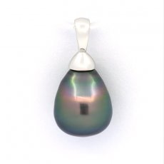 Rhodiated Sterling Silver Pendant and 1 Tahitian Pearl Semi-Baroque C 9.5 mm