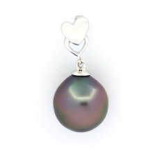 Rhodiated Sterling Silver Pendant and 1 Tahitian Pearl Semi-Baroque C 10.7 mm