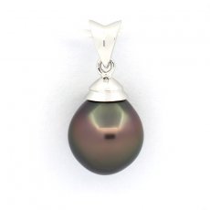 Rhodiated Sterling Silver Pendant and 1 Tahitian Pearl Semi-Baroque B/C 9.7 mm