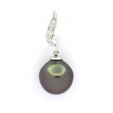 Rhodiated Sterling Silver Pendant and 1 Tahitian Pearl Semi-Baroque B 10 mm