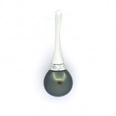 Rhodiated Sterling Silver Pendant and 1 Tahitian Pearl Semi-Baroque B/C 10.3 mm