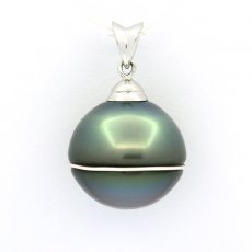 Rhodiated Sterling Silver Pendant and 1 Tahitian Pearl Ringed B 15.3 mm