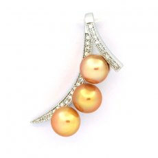 Rhodiated Sterling Silver Pendant and 3 Australian Pearls Semi-Baroque B 8 mm