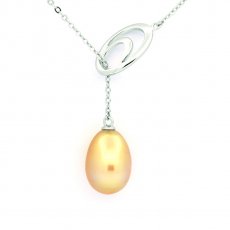 Rhodiated Sterling Silver Necklace and 1 Australian Pearl Semi-Baroque B 9.7 mm