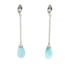 Rhodiated Sterling Silver Earrings and 2 Larimars - 10 x 6 mm - 1.1 gr