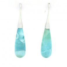 Rhodiated Sterling Silver Earrings and 2 Larimars - 30 x 10 mm - 4.6 gr