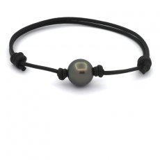 Leather Bracelet and 1 Tahitian Pearl Round C 12.3 mm