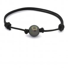 Leather Bracelet and 1 Tahitian Pearl Round C 12.3 mm