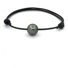 Leather Bracelet and 1 Tahitian Pearl Round C 12.7 mm