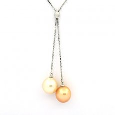 Rhodiated Sterling Silver Necklace and 2 Australian Pearls Semi-Baroque B 9.5 mm