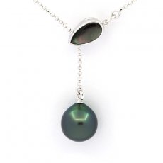 Rhodiated Sterling Silver Necklace and 1 Tahitian Pearl Semi-Baroque A 10 mm
