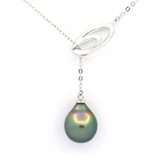 Rhodiated Sterling Silver Necklace and 1 Tahitian Pearl Semi-Baroque B 9.9 mm