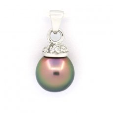 Rhodiated Sterling Silver Pendant and 1 Tahitian Pearl Semi-Baroque B 10.1 mm