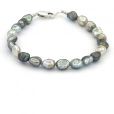 Bracelet of 21 Tahitian Keishis and Sterling Silver