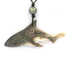 Leather Necklace and 1 Tahitian Pearl Near-Round C 8.9 mm
