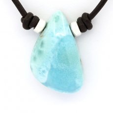 Leather Necklace and 1 Larimar - 26 x 17 x 10 mm - 7.3 gr