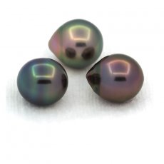 Lot of 3 Tahitian Pearls Semi-Baroque B from 9 to 9.4 mm