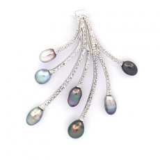 Rhodiated Sterling Silver Pendant and 7 Tahitian Keishi