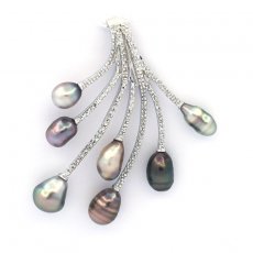 Rhodiated Sterling Silver Pendant and 7 Tahitian Keishi