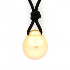 Leather Necklace and 1 Australian Pearl Semi-Baroque C 13.3 mm