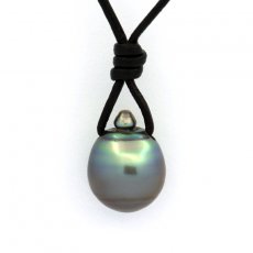 Leather Necklace and 1 Tahitian Pearl Ringed C 10.1 mm