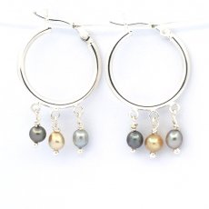 Rhodiated Sterling Silver Earrings and 6 Tahitian Keishis