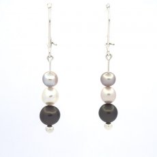 Rhodiated Sterling Silver Earrings and 6 Tahitian Keishis
