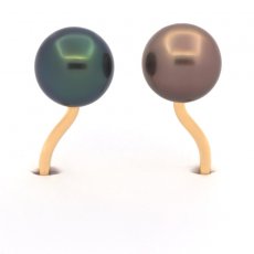 18K Solid Gold Ring and 2 Tahitian Pearls Round B 8.6 mm