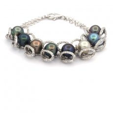 Rhodiated Sterling Silver Bracelet and 8 Tahitian Pearls Semi-Baroque C 9.1 to 9.4 mm