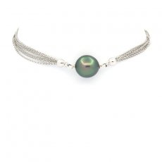 Rhodiated Sterling Silver Bracelet and 1 Tahitian Pearl Semi-Baroque A 9.2 mm