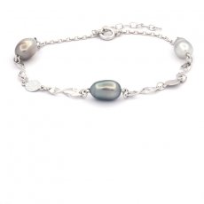 Rhodiated Sterling Silver Bracelet and 3 Tahitian Keishis