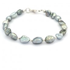 Bracelet of 17 Tahitian Keishis and Sterling Silver
