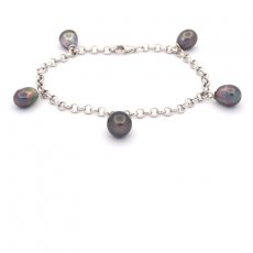 Rhodiated Sterling Silver Bracelet and 5 Tahitian Keishis