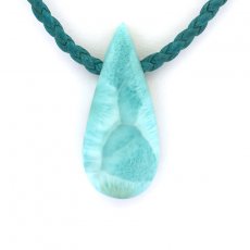 Cotton Necklace and 1 Larimar - 35 x 14 x 7 mm - 7.3 gr