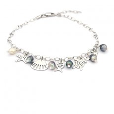 Rhodiated Sterling Silver Bracelet and 6 Tahitian Keishis