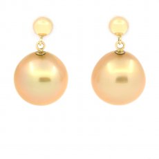 18K Gold Earrings with 2 Australian Pearls Semi-Baroque B 11.6 mm
