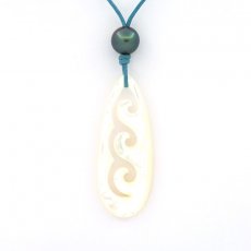 Cotton Necklace and 1 Tahitian Pearl Round C+ 9.1 mm