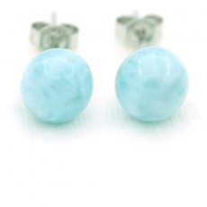 Rhodiated Sterling Silver Earrings and 2 Larimars - 8.5 mm - 1.9 gr