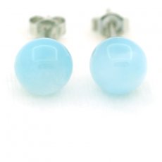 Rhodiated Sterling Silver Earrings and 2 Larimars - 8.7 mm - 1.9 gr