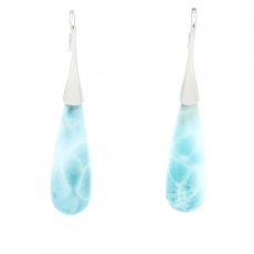 Rhodiated Sterling Silver Earrings and 2 Larimars - 30 x 10 mm - 9 gr