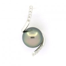 Rhodiated Sterling Silver Pendant and 1 Tahitian Pearl Round C 9 mm