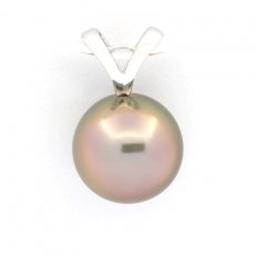 18K solid White Gold Pendant and 1 Tahitian Pearl Round B 9.3 mm