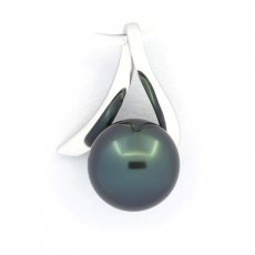 18K solid White Gold Pendant and 1 Tahitian Pearl Round A 8 mm